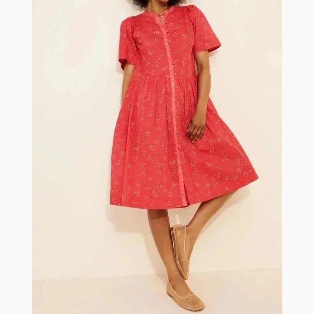 Free People Bella Mae Midi Dress Floral Buttondown Short Sleeves Cotton L 288816